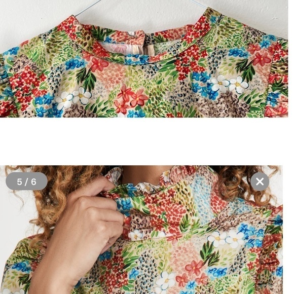 Meadows Heather Floral Cotton Frilly Ruffles Top Size 10 - Picture 15 of 15